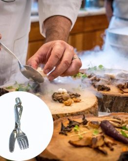 Svendegave til kok / ernæringsassistent / tjener - kæde med kniv og gaffel vedhæng i sølv - Christian Holm